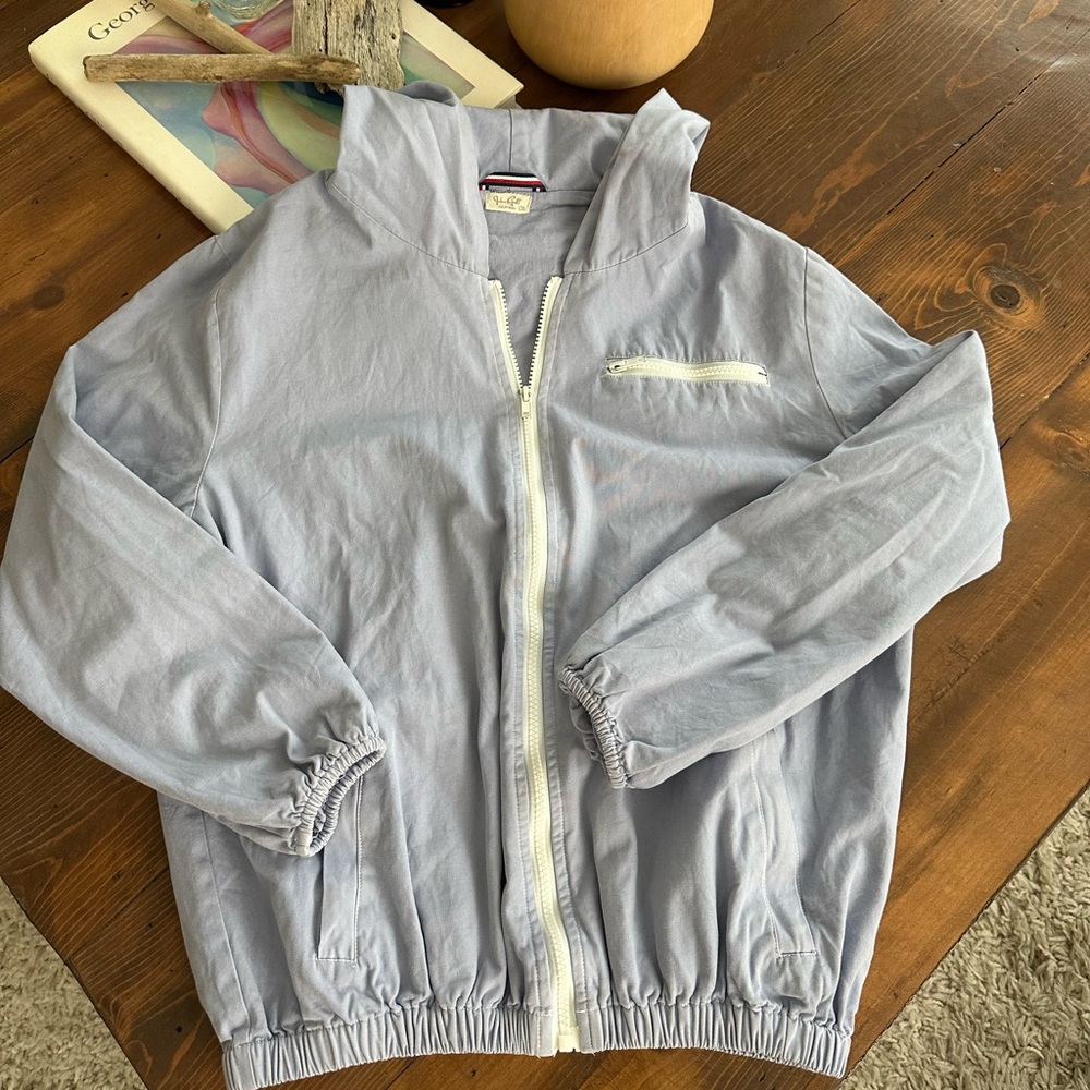 Brandy Melville Blue and White hooded bomber Zip up Jacket
